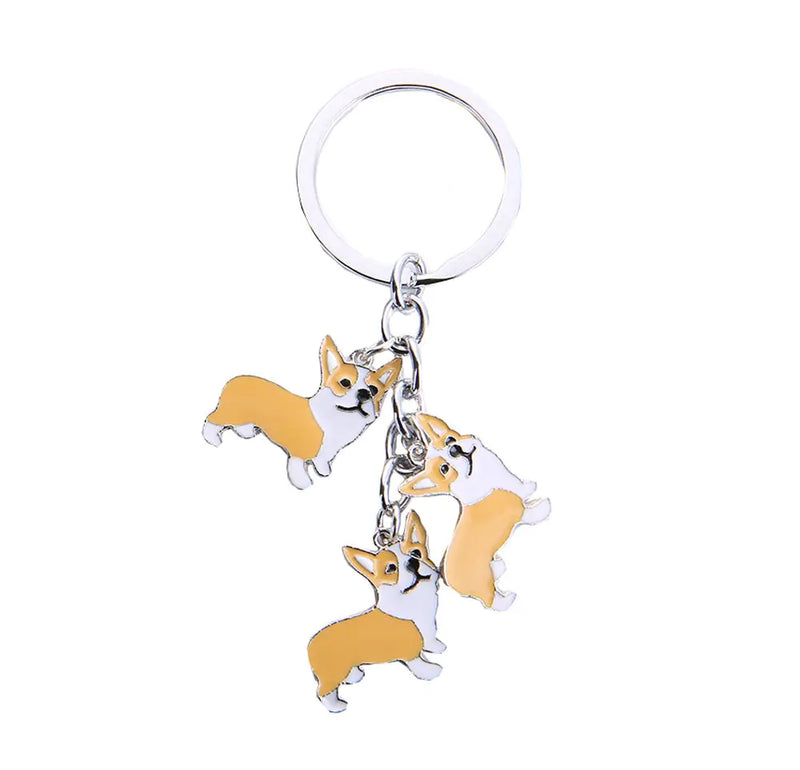 BBEART Dog Keychain Pet Pendant Key-ring Cute Puppy ID Tags Metal Key Ring Christmas Gifts for Dog Lover (Yellow Corgi)