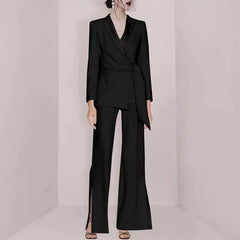 Small Jacket & Wide-Leg Split Trousers Suit