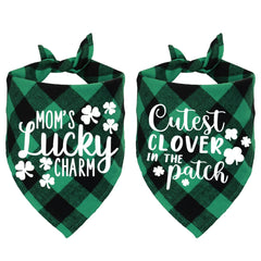 STMK 2 Pack St. Patricks Day Dog Bandanas St. Patricks Day Plaid Dog Puppy Bandana for Dog Puppy St. Patricks Day Holiday Party Costumes (Mom’s Lucky Charm & Cutest Clover in The Patch)