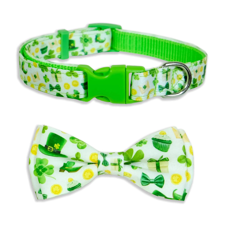 St. Patricks Day Irish Shamrock Dog Bow Tie Collar Holiday Irish Lucky Clover Collar for Girls and Boys Small Medium Dogs Puppies Pets