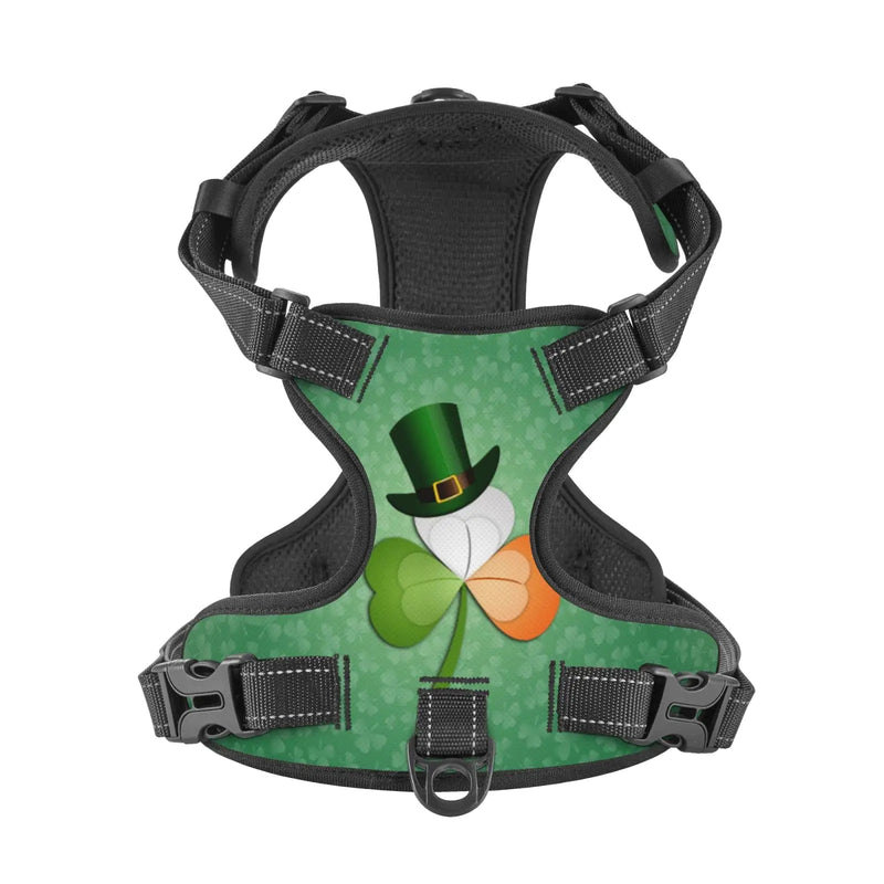 St Patricks Day Clovers Hat Reflective Dog Harness No Pull Soft Vest Harness for Small Medium Large Dog Puppy Pets Small Size